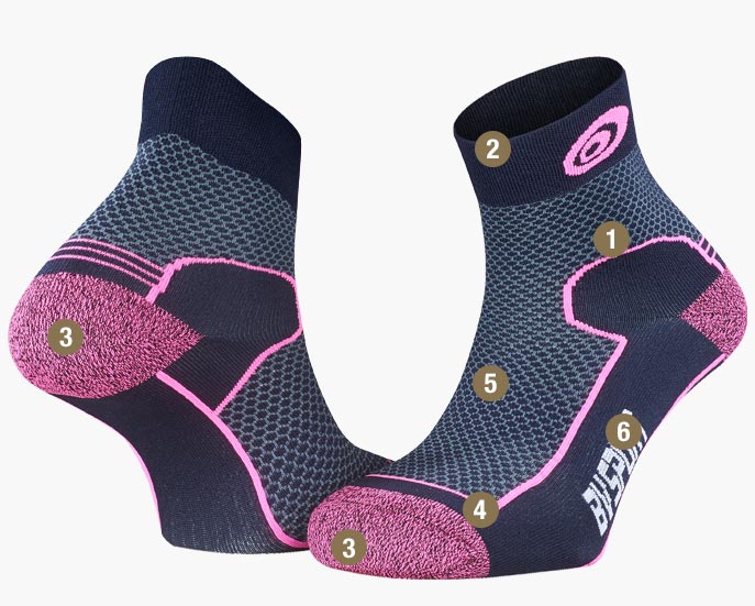Short socks DOUBLE Polyamide EVO courtes blue/pink